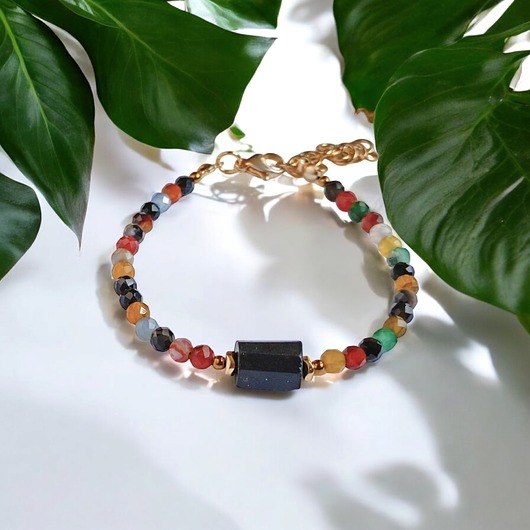 bransoletki z kamieni naturalnych Czarny turmalin i agat jesienny : bransoletka z regulacją