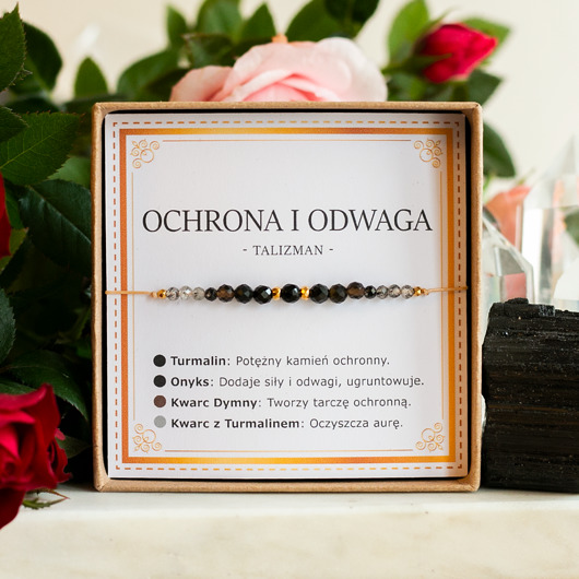 bransoletki na sznurku Ochrona i Odwaga - Bransoletka Talizman Amulet Ochronny Turmalin Onyks
