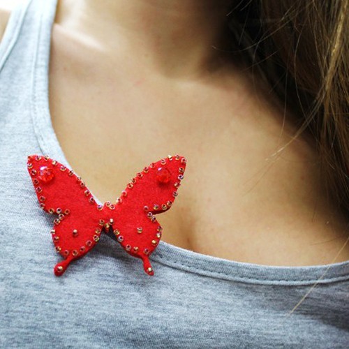 Broszka Red Felt Butterfly LOVINA PRINTS