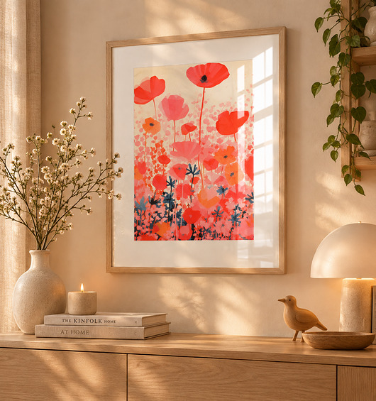 grafiki i ilustracje PLAKAT kwiaty polne,maki łąka akwarela, dekoracja ścienna