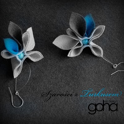 Szarości z Turkusem -Biżuteria Autorska FlowerFelt Design