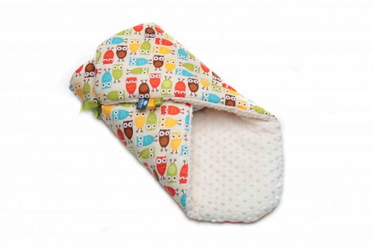 Rożek z wstążką Sowy ivory minky 75x75 Samiboo