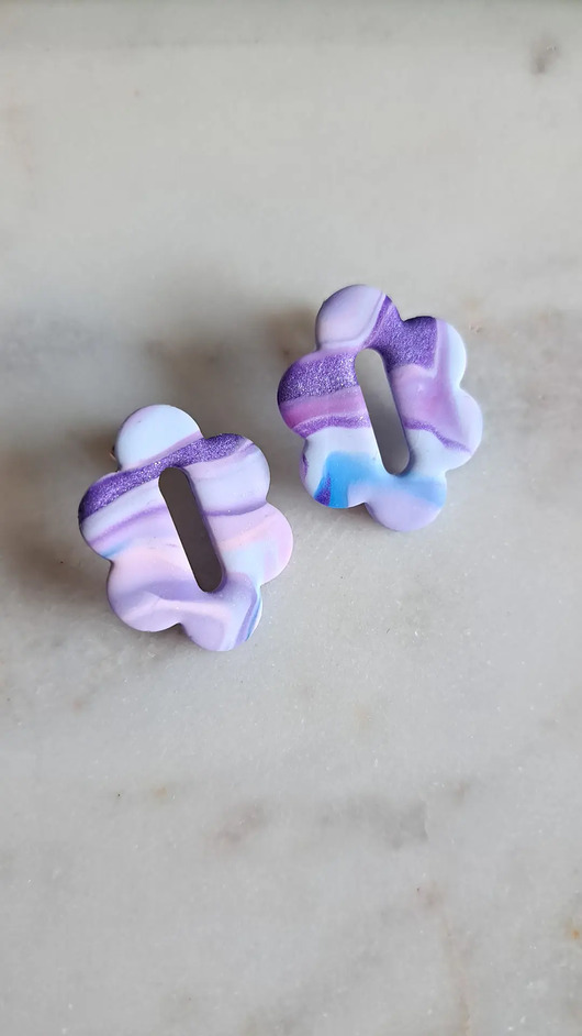 kolczyki z masy plastycznej Fioletowo różowe kolczyki sztyfty