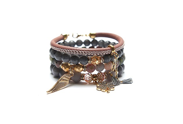 bransoletki z kamieni naturalnych Antique pink and grey /16.05.23/ -  set