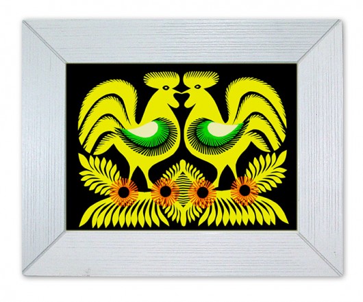 KOGUTY kurpiowskie żółte (w ramce)     na ludowo