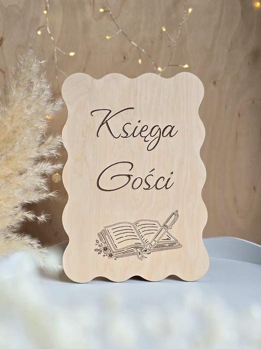 dodatki ślubne Drewniana tabliczka ślubna z grawerem - Księga Gości