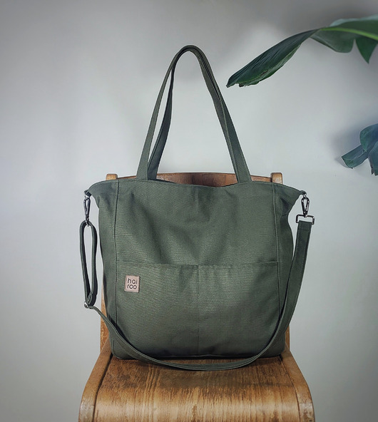 torby na ramię Lazy bag Pocket torba zielona bawełniana vegan