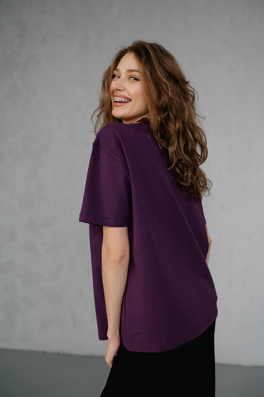 t-shirt damskie Klasyczny T-shirt bluzka Ludmiła śliwkowa