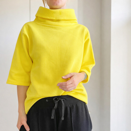 bluza bez kaptura damska Bluza golf rękaw do łokcia żółta