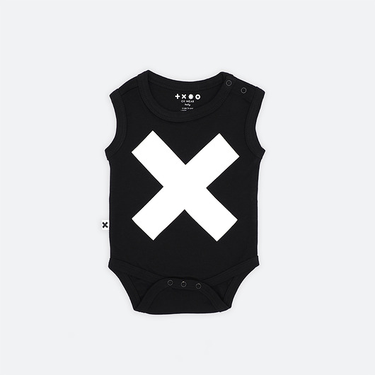 body i śpiochy niemowlęce BASIC BABY NO SLEEVE BODY with X BLACK