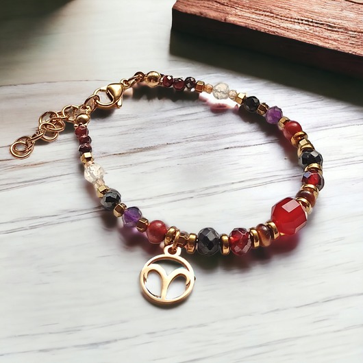 bransoletki z kamieni naturalnych BARAN - zodiac collection - PREMIUM - gold