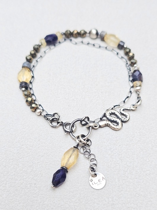 bransoletki srebrne Bransoletka Żmijka z Iolitem Srebro