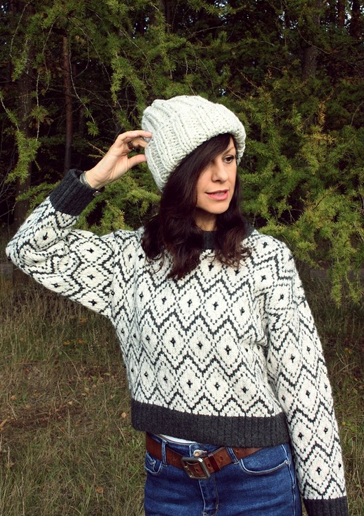 czapki damskie Czapka  beanie handmade melanż ecru