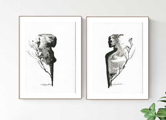 Zestaw 2 grafik A4 wykonanych ręcznie. Krystyna Siwek Art