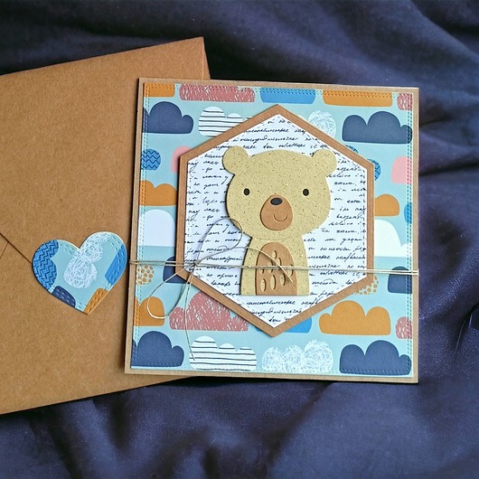 kartki scrapbooking MIŚ chmurkowy : kartka handmade na urodziny, roczek