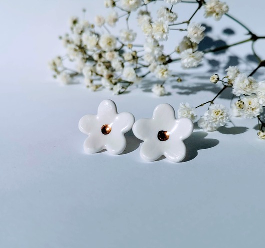 kolczyki ceramiczne Kolczyki z porcelany stokrotki duże