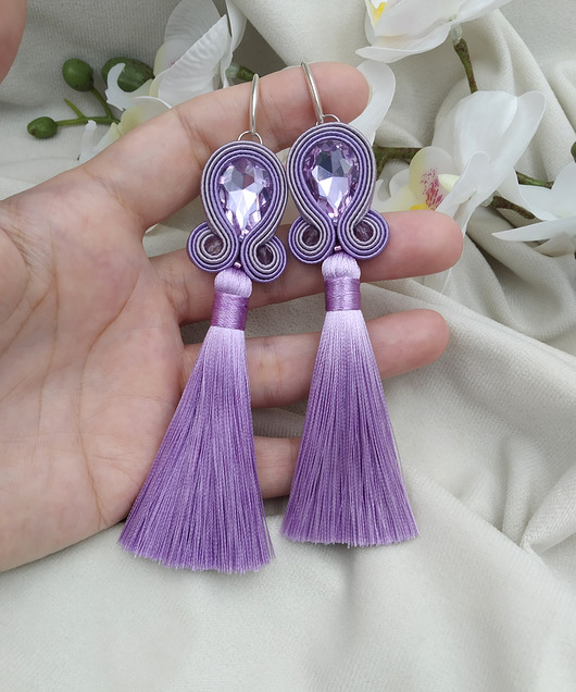 kolczyki soutache Kolczyki z chwostami lawendowe, fioletowe chwosty