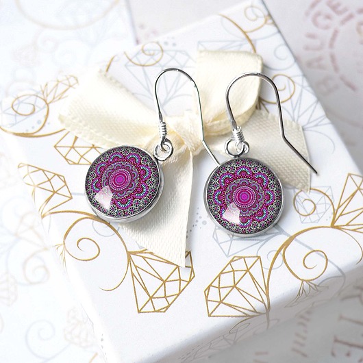 kolczyki srebrne Kolczyki srebrne PINK MANDALA unikatowe