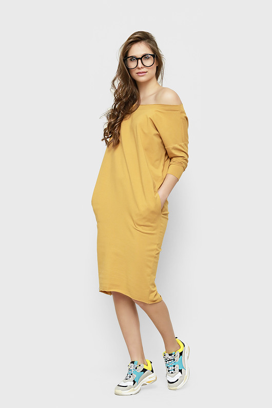 Sukienka oversize Ida w musztardowym kolorze Freeshion