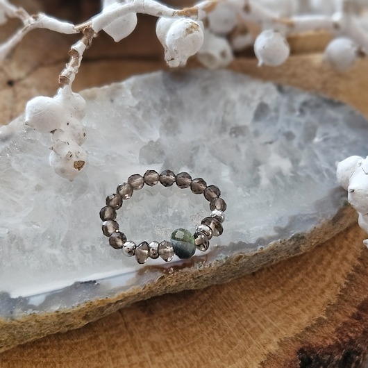 pierścionki elastyczne Pierścionek z kwarcem dymnym i turmalinem