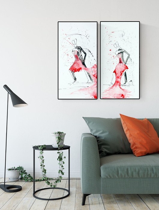 Plakat Zestaw 2 obrazów 30 x 60 cm malowany ręcznie Krystyna Siwek Art