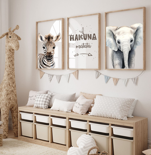 obrazy i plakaty do pokoju dziecięcego Zestaw 3 plakaty portrety zwierząt Safari żyrafa, gepard, zebra  wzory !!!