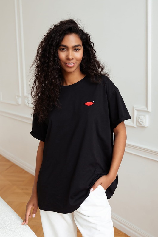 t-shirt damskie T-shirt Voila Czarny Usta