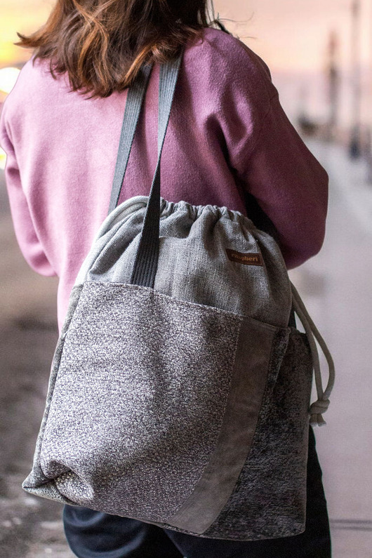 torby na ramię Duża szara patchworkowa torba z kominem