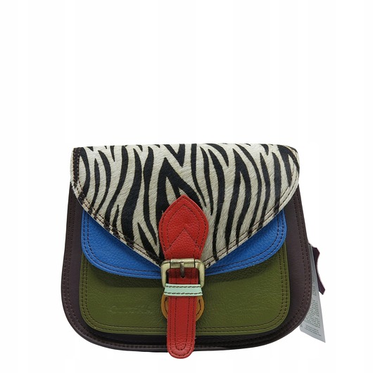 torby na ramię Torebka listonoszka damska skórzana pasek klapka wzór oryginalna OLIVKA