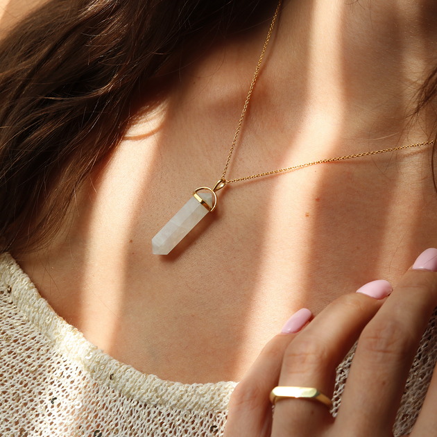 złote naszyjniki Naszyjnik kamień księżycowy srebro 925 pozłacane