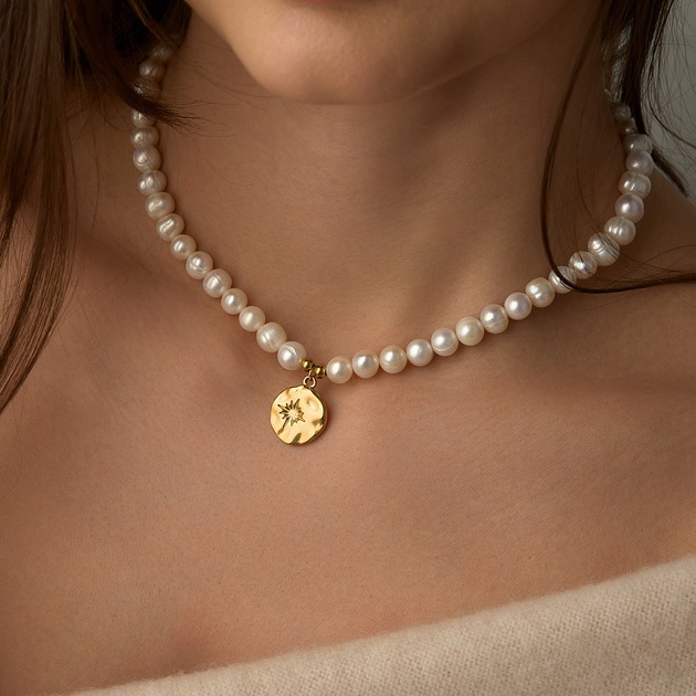 złote naszyjniki Naszyjnik perły naturalne- stal szlachetna pozłacana