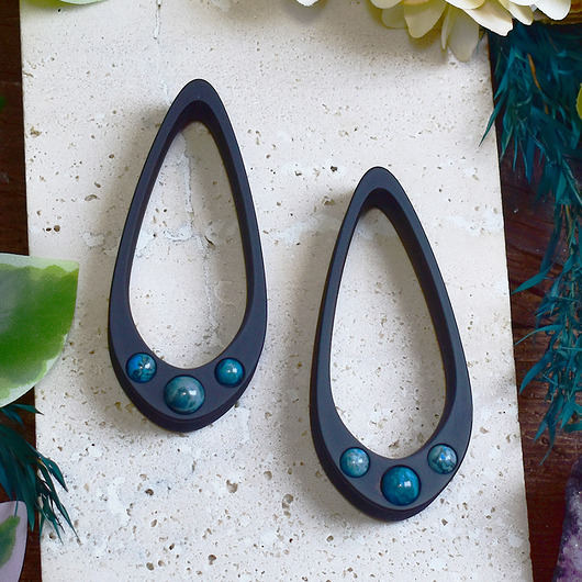 biżuteria różna Tunele do uszu 25-100mm / wydłużone łezki z kamieniami / niebieski agat