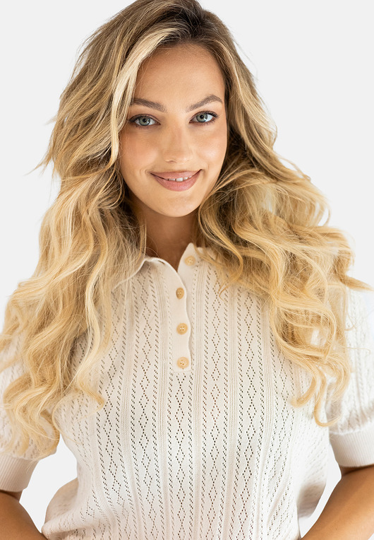 t-shirt damskie Bluzka Polo Crochet Beż