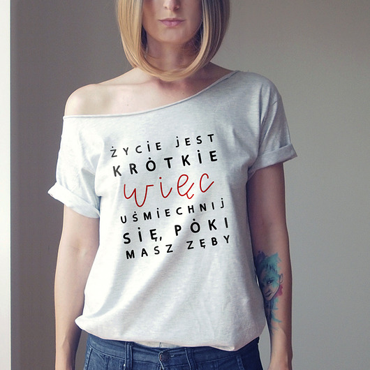 t-shirt damskie Uśmiechnij się Oversize Szary