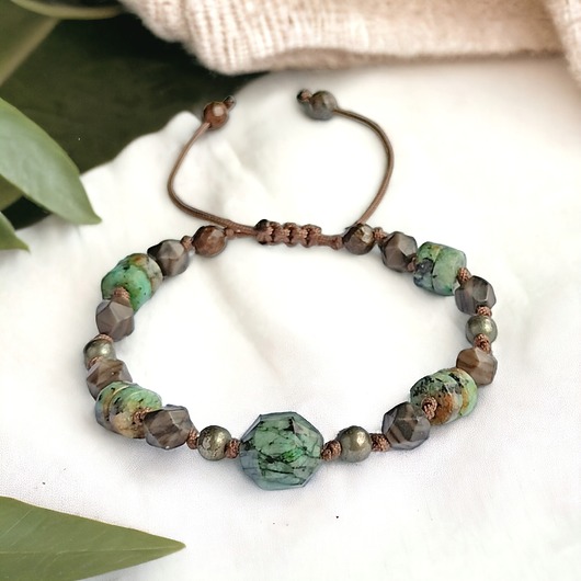 bransoletki z kamieni naturalnych Amulet - ZIEMIA - vol. IV :: turkus afrykański - jaspis - piryt