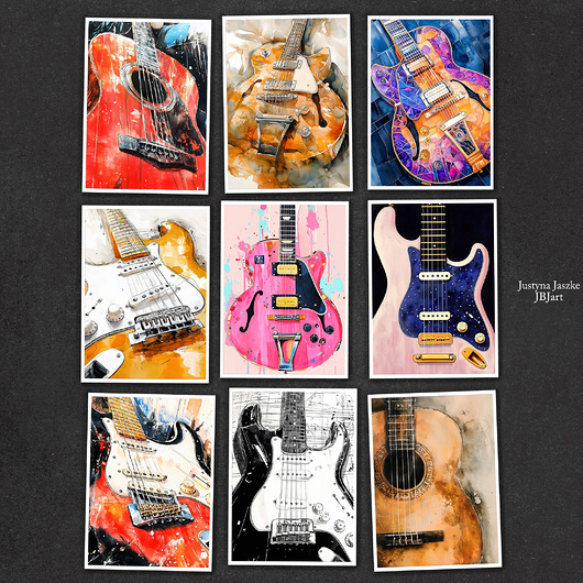 grafiki i ilustracje Gitary - zestaw 9 grafik