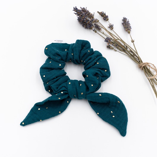 gumki do włosów Scrunchie/ frotka Muślin ze złotem