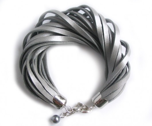 Bransoletka skórzana srebrna metallic Mikashka