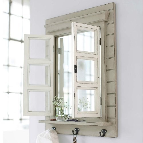 meble - inne Postarzane lustro z okiennicami French chic 