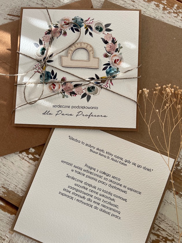 kartki scrapbooking Podziękowanie dla promotora/profesora kartka