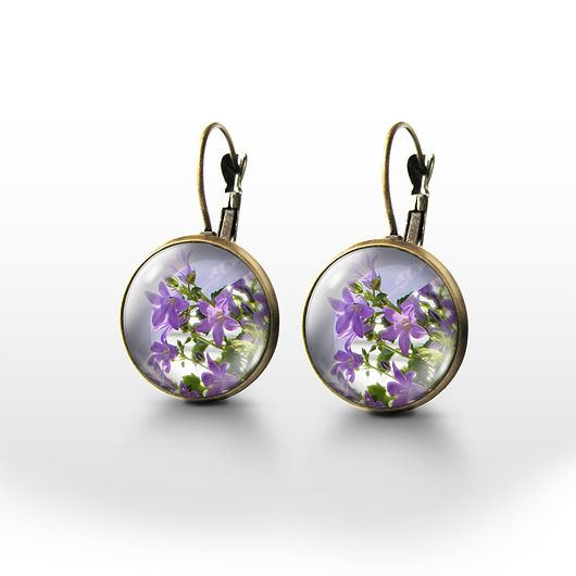 kolczyki szklane Kolczyki - Fioletowy kwiat - brąz