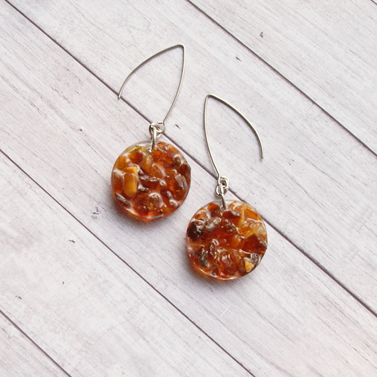 kolczyki z żywicy S A L E : Kolczyki bursztyn w żywicy