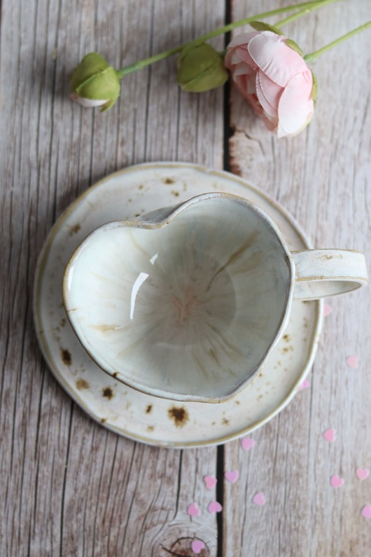 kubki Kubek Handmade Serce Soft Pink