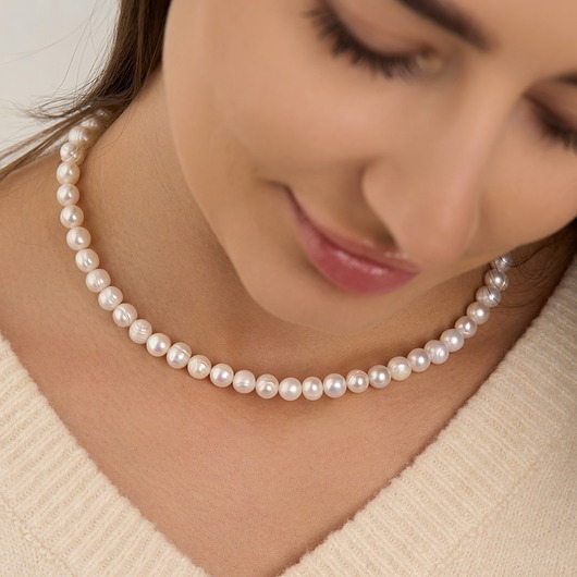 chokery Choker naszyjnik z naturalnych pereł - srebro 925 pozłacane