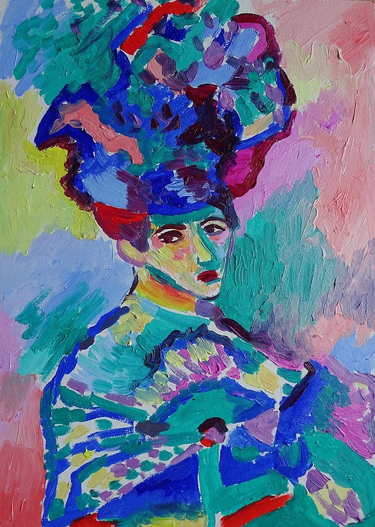 obrazy Kolorowy obraz olejny do salonu portret kobiety henri Matisse