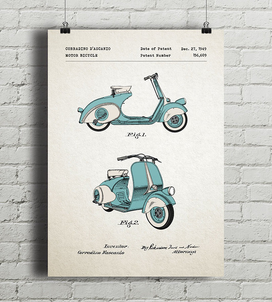 plakaty Vespa skuter - patent - plakat vintage