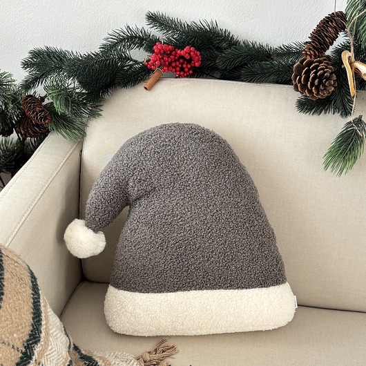 dekoracje świąteczne Poduszka W Kształcie Czapki Mikołaja Ciemna Szara Boucle