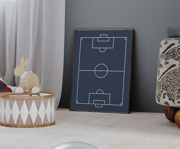 obrazy i plakaty do pokoju dziecięcego Plakat dla dzieci Navy Blue Soccer Field
