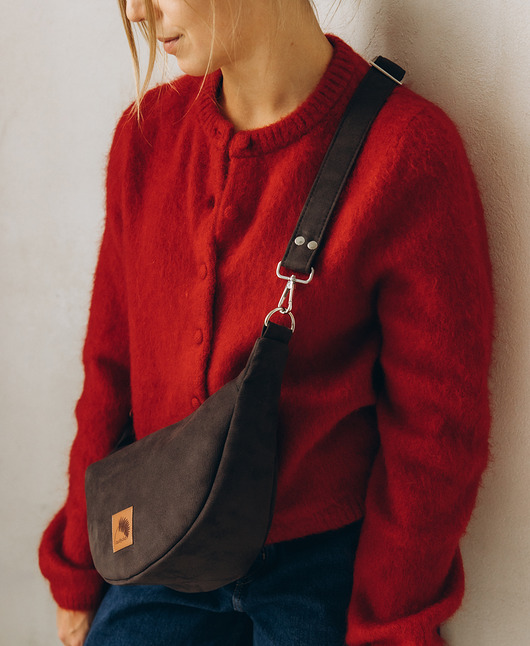 torby na ramię Mini ROGALIK z nubuku ekologicznego w kolorze brunatnym