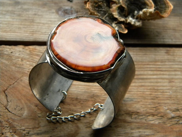krążek drewniany  - BRANSOLETA MANKIET  CUFF Beata Trotter